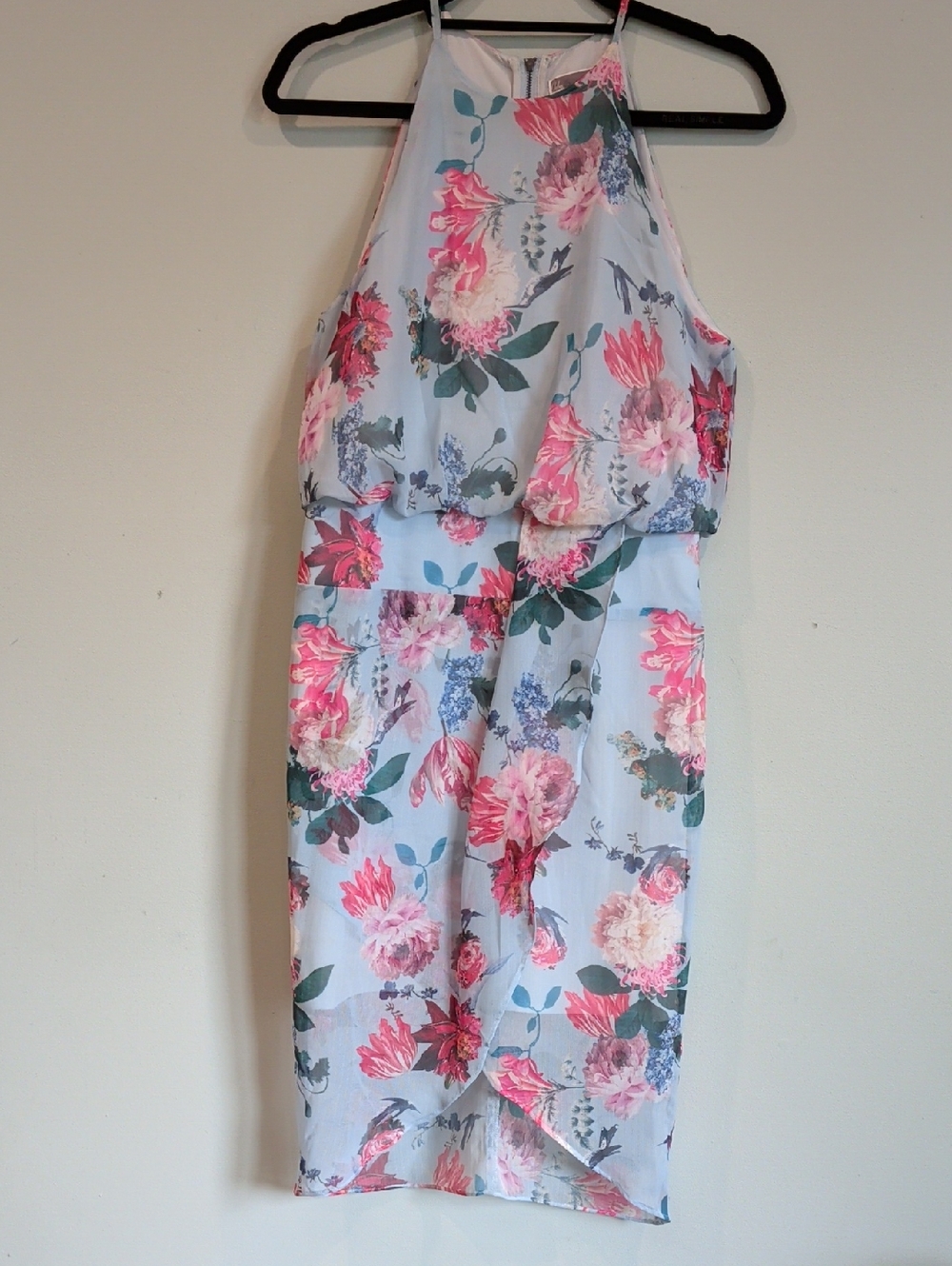Chelsea28 Light Blue Dress with Pink Floral Print 8